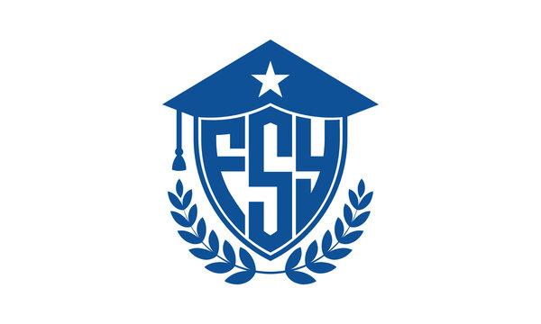 FSY three letter iconic academic logo design vector template. monogram, abstract, school, college, university, graduation cap symbol logo, shield, model, institute, educational, coaching canter, tech