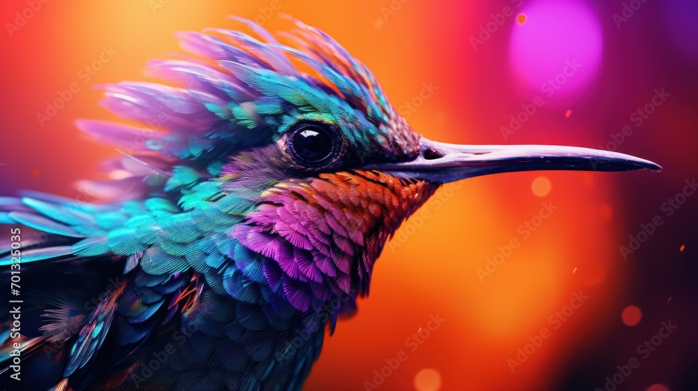 Poster a close up of a colorful bird with a blurry background and a blurry image of a bird in the backgroun