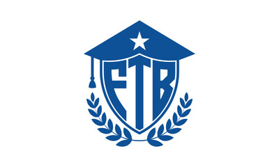 FTB three letter iconic academic logo design vector template. monogram, abstract, school, college, university, graduation cap symbol logo, shield, model, institute, educational, coaching canter, tech