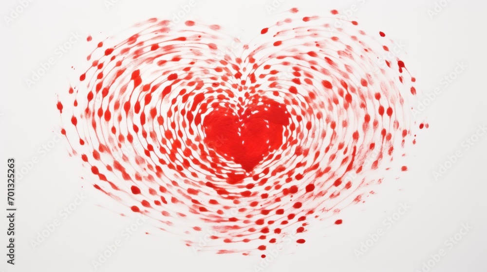 Poster a picture of a red heart in the middle of a white background with red dots in the shape of a heart.