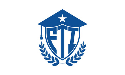 FTI three letter iconic academic logo design vector template. monogram, abstract, school, college, university, graduation cap symbol logo, shield, model, institute, educational, coaching canter, tech