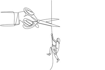Continuous one line drawing Arab businesswoman climbs rope. Metaphor of struggling to advance business. Business failed to develop. Sabotaged by colleague. Single line draw design vector illustration