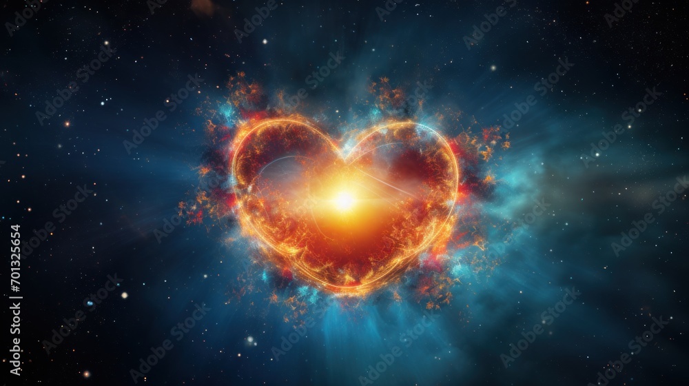Aufkleber a heart shaped object in the middle of a space filled with stars and a bright light in the middle of