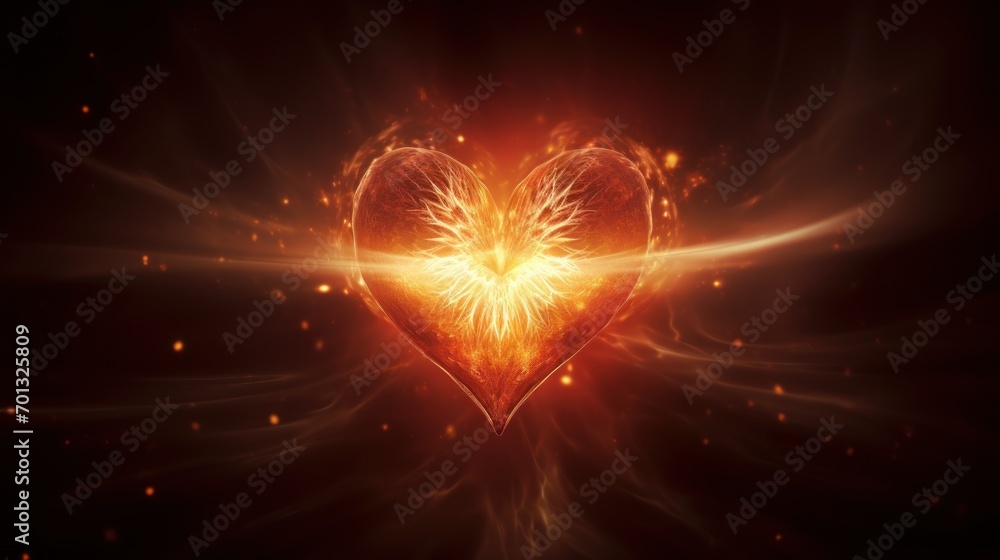 Aufkleber a heart shaped object in the middle of a dark background with a bright light coming from the center 