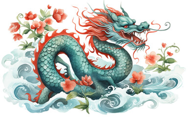Chinese New Year of the dragon watercolor illustration