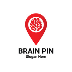 Mental Health Location Logo Design For Therapists. Brain Pin Point Vector Template. Brainstorm Power Logo Concept. Combination Of Brain Map Navigation GPS Tag Icon Illustration Element.