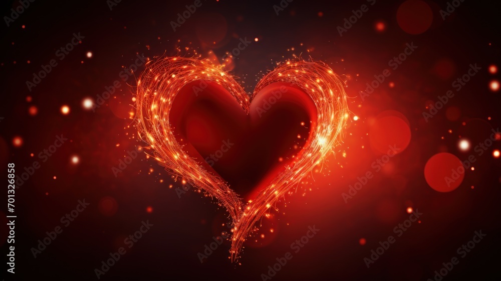 Aufkleber a red heart shaped object in the middle of a dark background with boke of light coming out of it.