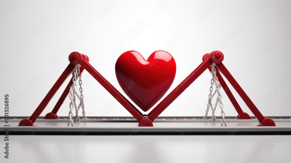 Poster a red heart sitting on top of a scale with a red heart in the middle of the scale and a red heart in