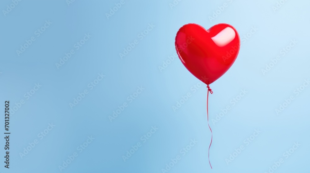 Poster a red heart - shaped balloon floating in the air on a clear blue day with a string attached to the e