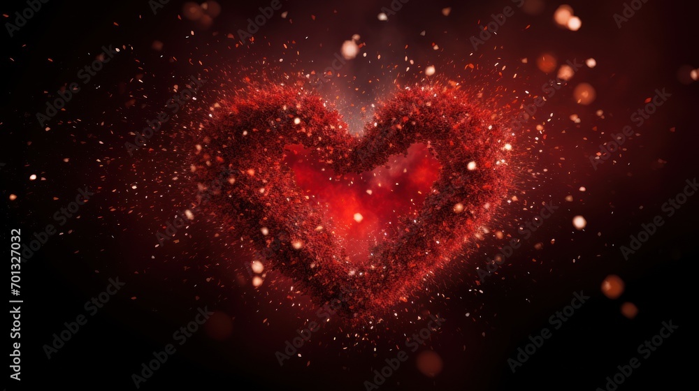 Aufkleber a red heart shaped object in the middle of a black background with lots of small white dots in the s