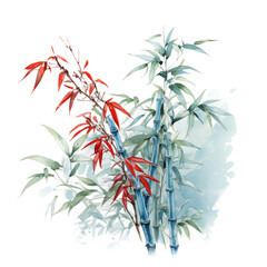 Fototapeta na wymiar Bamboo foliage - botanical asian watercolor illustration