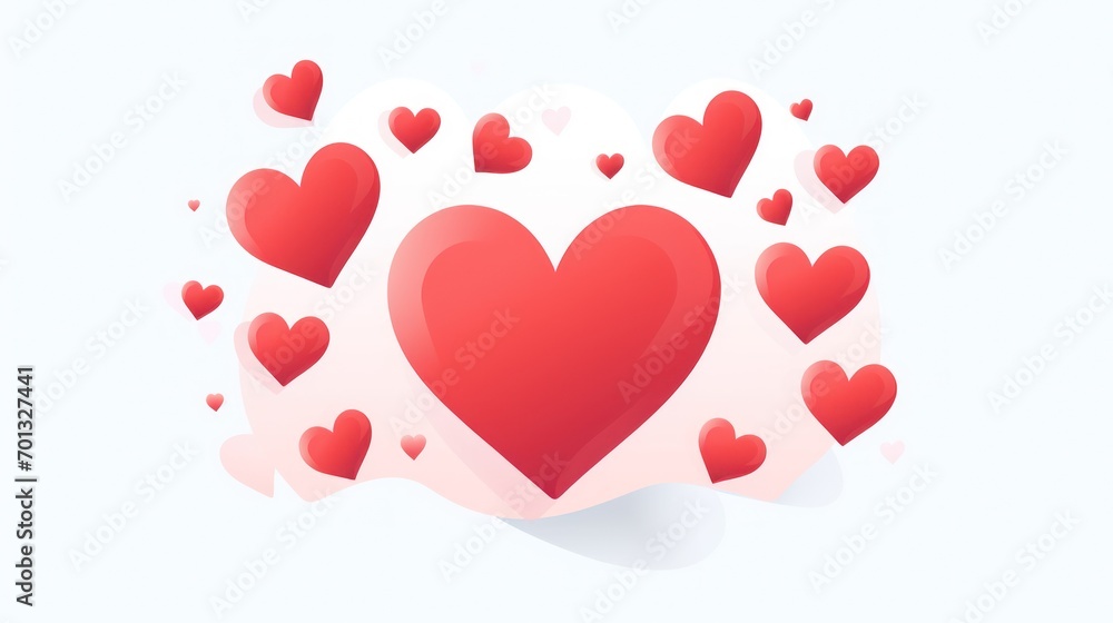 Poster a bunch of red hearts are in the shape of a heart on a white background with a shadow in the shape o