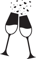 Champagne glass and hearts - black vector design