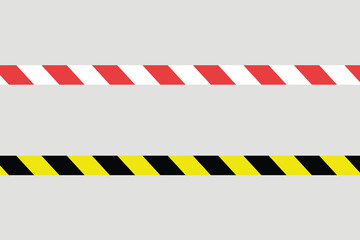 Barricade Tape red white and yellow black, on gray background