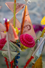 wealth trees made from Thai paper currency.