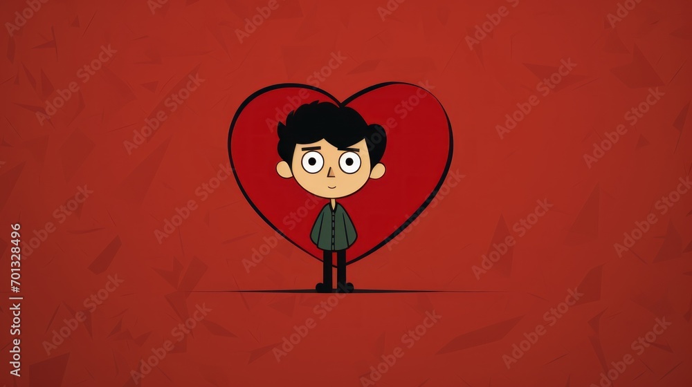 Aufkleber a man standing in front of a heart with his hands in his pockets and looking at the viewer with a su