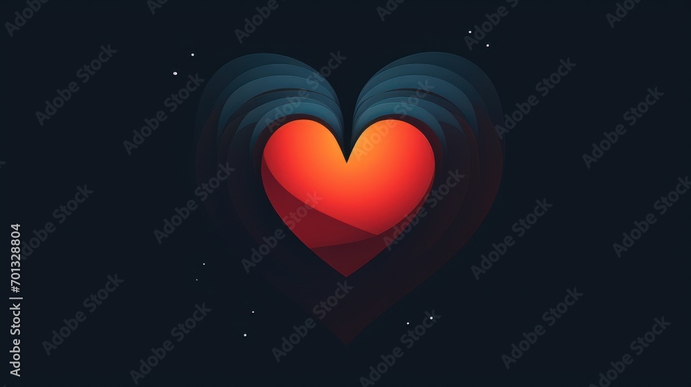Poster a red heart in the middle of a black background with a space in the middle and stars in the backgrou