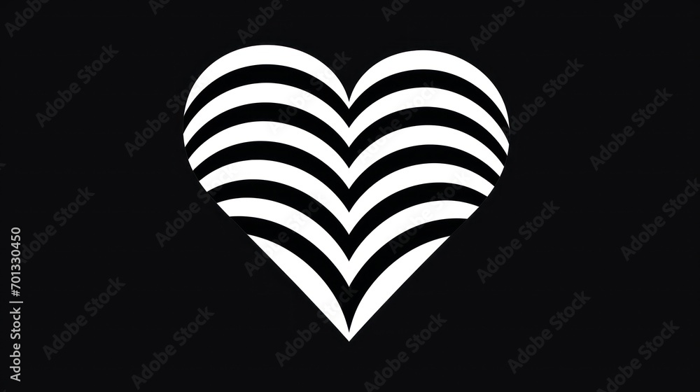 Poster a black and white image of a heart with wavy lines in the shape of a wave on a black background.
