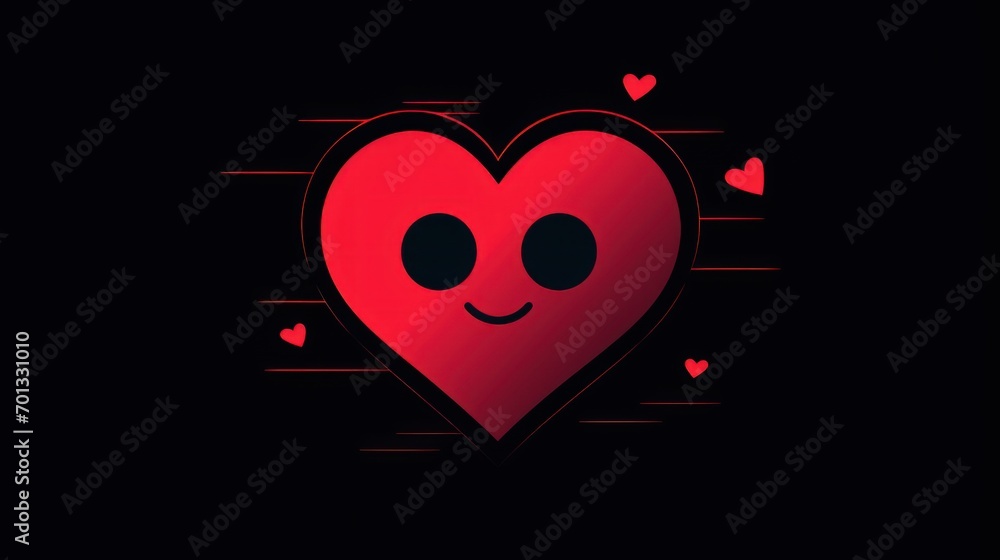 Poster a red heart with a smiley face in the middle of a black background with hearts in the middle of it.