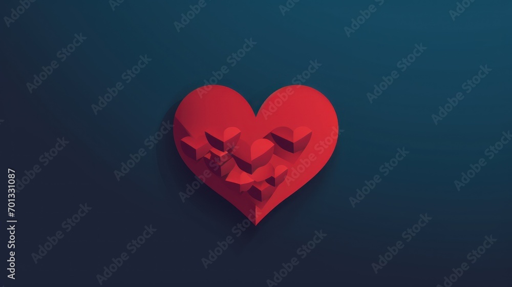 Poster a red heart on a blue background with a smaller red heart in the middle of the image and a smaller r