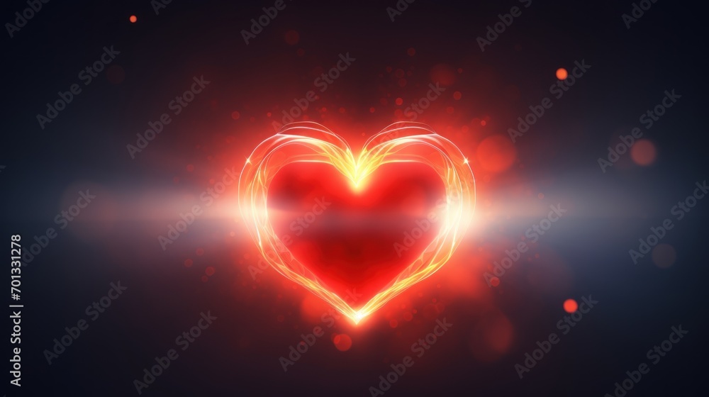 Poster a red heart on a black background with a blurry light in the middle of the image and a blurry light 