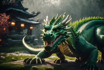 Green Dragon oriental holiday new year symbol  - obrazy, fototapety, plakaty