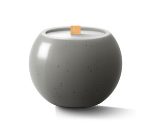 Perfumed soy wax candle in glass jar with wooden wick, scented candle illustration isolated on white background, Aromatherapy, wellness and relax in spa product. Realistic 3d vector illustration