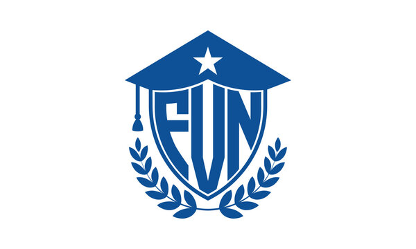 FVN three letter iconic academic logo design vector template. monogram, abstract, school, college, university, graduation cap symbol logo, shield, model, institute, educational, coaching canter, tech