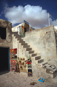 Medenine, Tunisia - October 15, 2006: Souvenir stand in Ghorfas of Medenine. old granaries in historic fortified village called Ksar, Medenine city