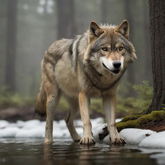 Fototapeta premium Wolves Unleashed Navigating the Wild Frontiers of Pack Dynamics and Conservation ai generated