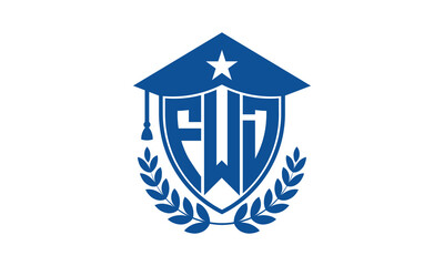 FWD three letter iconic academic logo design vector template. monogram, abstract, school, college, university, graduation cap symbol logo, shield, model, institute, educational, coaching canter, tech
