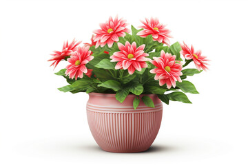 Obraz na płótnie Canvas decorative flower in a pot isolated on white background, 3D illustration