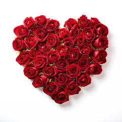 Red roses in shape of Heart Isolated on white background