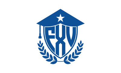 FXV three letter iconic academic logo design vector template. monogram, abstract, school, college, university, graduation cap symbol logo, shield, model, institute, educational, coaching canter, tech