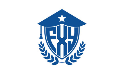 FXY three letter iconic academic logo design vector template. monogram, abstract, school, college, university, graduation cap symbol logo, shield, model, institute, educational, coaching canter, tech