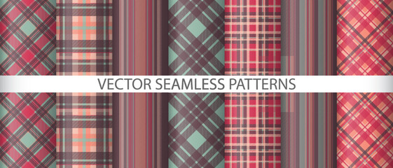 Set plaid seamless pattern. Vector check tartan. Fabric background textile texture.