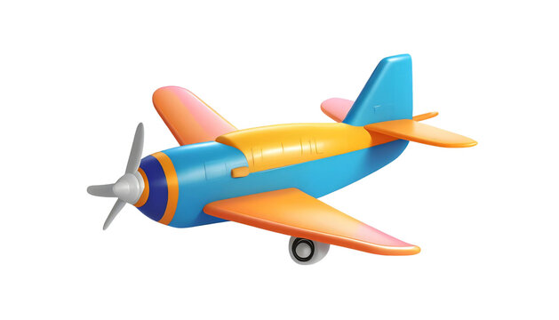 cute 3d airplane icon, bright colours, cartoon style on isolated white background