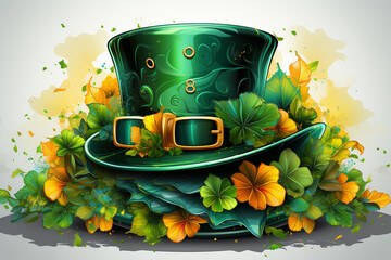 Banner consisting from traditional species shamrock in leaves for celebration holiday st Patrick's day, Ai generated - obrazy, fototapety, plakaty