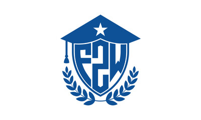 FZW three letter iconic academic logo design vector template. monogram, abstract, school, college, university, graduation cap symbol logo, shield, model, institute, educational, coaching canter, tech