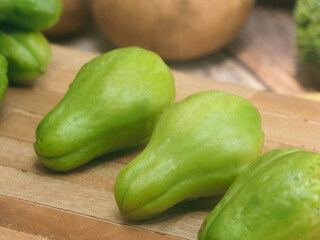 Vegetables green chayote, full of nutrition such as vitamin and fiber, and broccoli and potatoes as...
