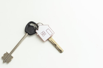 House keys with keychain. Isolated on white background