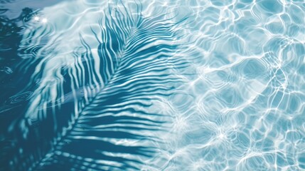palm leaf shadow on blue water waves, vacation and beauty care with copy space - obrazy, fototapety, plakaty