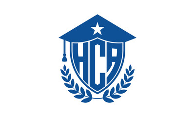 HCA three letter iconic academic logo design vector template. monogram, abstract, school, college, university, graduation cap symbol logo, shield, model, institute, educational, coaching canter, tech