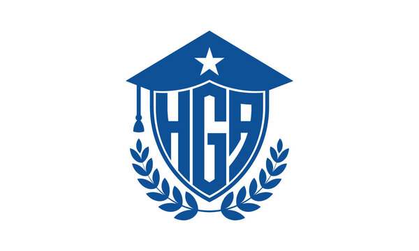 HGA three letter iconic academic logo design vector template. monogram, abstract, school, college, university, graduation cap symbol logo, shield, model, institute, educational, coaching canter, tech