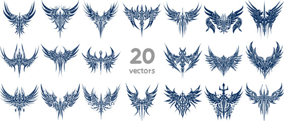 wings with a sword in the middle abstract vector stencil designs tattoo