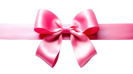 A pink satin ribbon tied in a bow, isolated on a white background with soft shadows