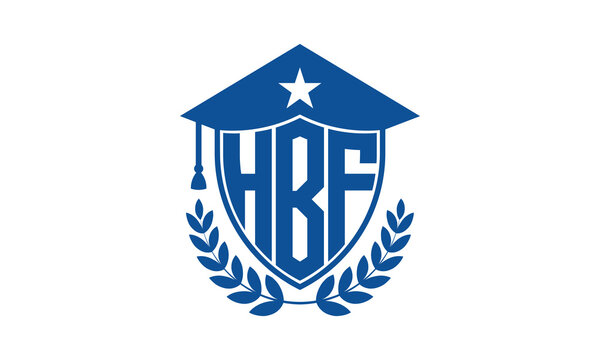 HBF three letter iconic academic logo design vector template. monogram, abstract, school, college, university, graduation cap symbol logo, shield, model, institute, educational, coaching canter, tech