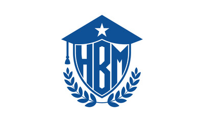 HBM three letter iconic academic logo design vector template. monogram, abstract, school, college, university, graduation cap symbol logo, shield, model, institute, educational, coaching canter, tech