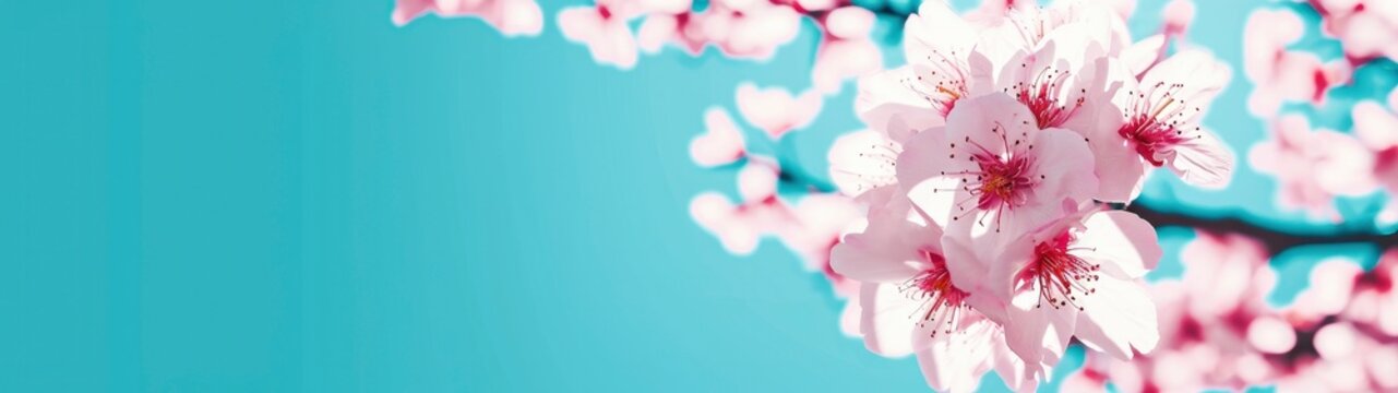 Blossoming apricot tree branches with copy space web banner. spring time concept.