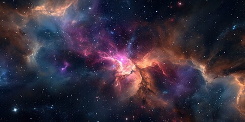Space background with stardust and shining stars. Realistic colorful cosmos with nebula and milky way. - obrazy, fototapety, plakaty